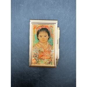 VTG Gold Tone Metal Mini Note Pad Diary w/Pencil Japanese Girl Kimono